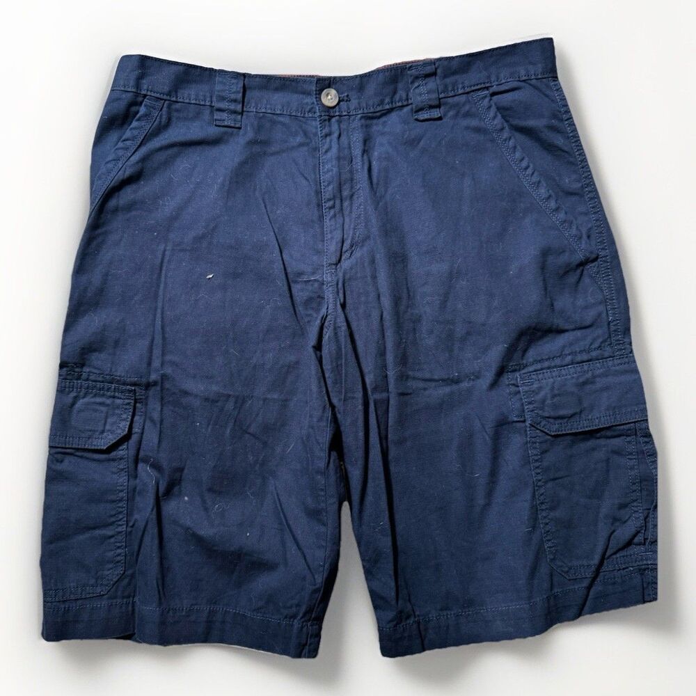 Eddie Bauer Cargo Shorts Mens 35 Blue 100% Cotton Utility Pockets Outdoor Hiking